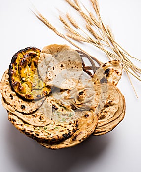 Indian assorted bread basket selective focus