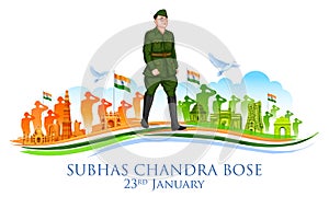 Indian background with Nation Hero and Freedom Fighter Subhash Chandra Bose Pride of India for 23rd January