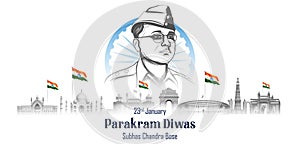 Indian background with Nation Hero and Freedom Fighter Subhash Chandra Bose Pride of India for 23rd January