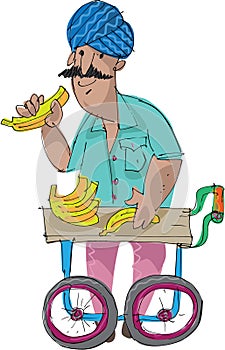 An indian banana vendor offers