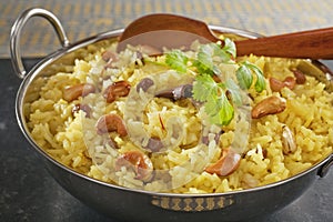 Indian Basmati Rice Pilau on Dark Background photo