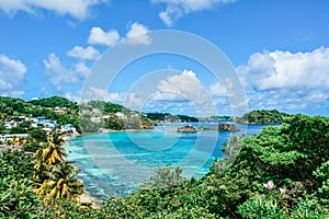 Indian bay beach and blue lagoon panoramic view from the hill in Saint Vincent and the Grenadines photo