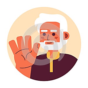 Indian bearded senior man waving hand greeting 2D vector avatar illustration