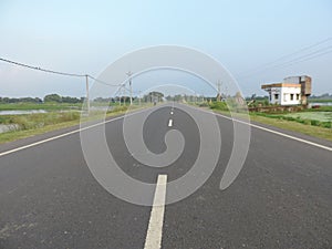 Indian bengali pitch road both side green nature beauti rightside bachan sing dhaba