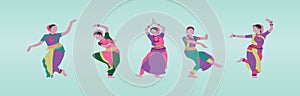 Indian bharatnatyam dance. cartoon icon design template with various models. vector illustration isolated on blue background photo