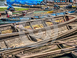 Indian  boats  on the bank of the river