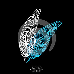 Indian Boho feather hand drawn