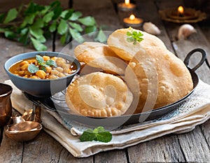 Indian breakfast Chola Bhatura Dish