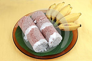 Indian breakfast Puttu and banana.