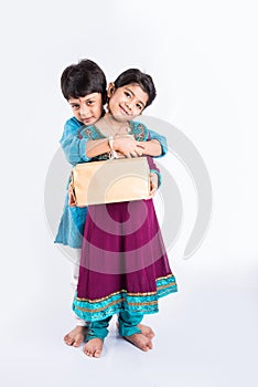 Indian brother and sister celebrating rakshabandhan or rakhi festival