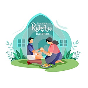 Indian brother and sister festival happy Raksha Bandhan concept. Rakhi celebration in india festive vector illustration