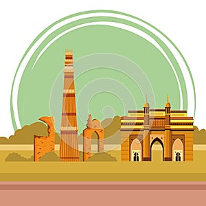 Indian building monuments icon cartoon