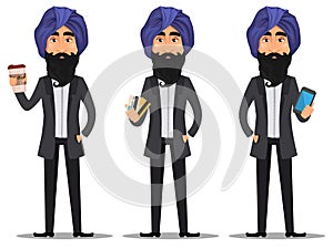 Indian business man cartoon set