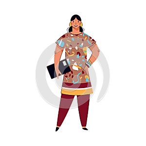 Indian business woman in ethnic costume, cartoon vector illustration isolated.