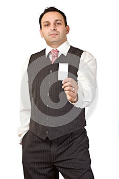 Indian businessman giving a businesscard