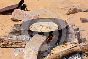 Indian chapatti on fire, Pushkar, India