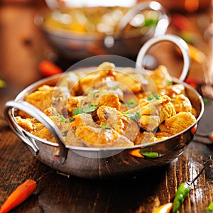 Indian chicken curry in balti dish