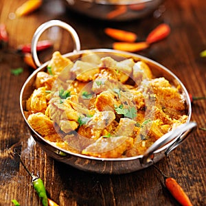 Indian chicken curry in balti dish