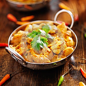 Indian chicken curry in balti dish photo