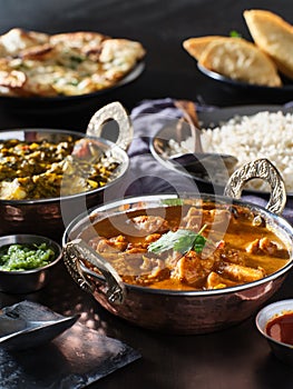 Indian chicken tikka masala curry in balti dish