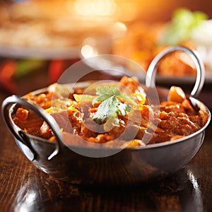 Indian chicken vindaloo curry in balti dish photo