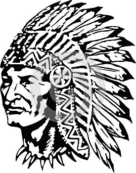 Indian Chief in War Bonnet Headdress Vector Illustration