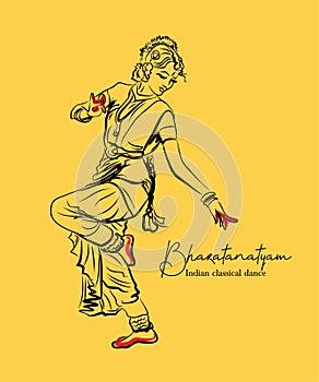 Indian classical dance Bharathanatiyam sketch or vector illustration