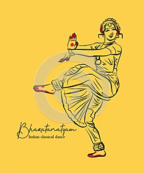 Indian classical dance Bharathanatiyam sketch or vector illustration photo