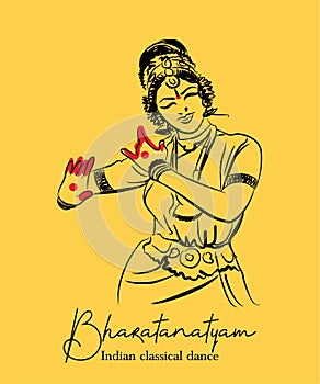 Indian classical dance Bharathanatiyam sketch or vector illustration photo