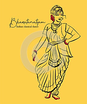 Indian classical dance Bharathanatiyam sketch or vector illustration photo