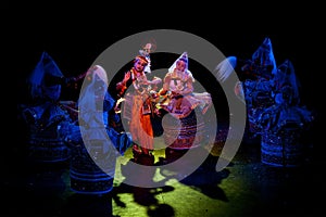 Indian classical dance Manipuri preformance o in Chennai, India. Female is portraying Krishna character