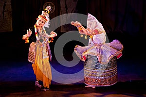 Indian classical dance Manipuri preformance o in Chennai, India. Female is portraying Krishna character