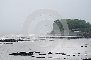 Indian coastlines and monsoon season. Rainy day in India. Irelands and coast. Concept of beautiful nature during a monsoon.