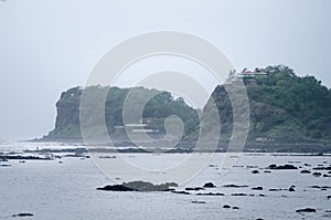 Indian coastlines and monsoon season. Rainy day in India. Irelands and coast. Concept of beautiful nature during a monsoon.