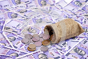 Indian coin stack on Indian rupees