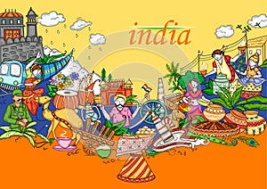 Indian collage illustration showing culture, tradition and festival of India