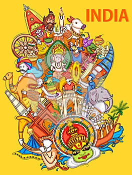 Indian collage illustration showing culture, tradition and festival of India