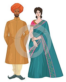 Indian couple man and woman in traditional clothes