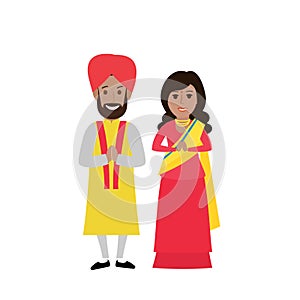 Indian couple man and woman in traditional clothes on white background