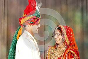 Indian couple in wedding attire photo