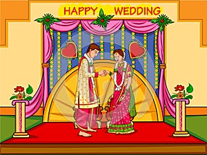 Indian couple in wedding Engagement ceremony of India