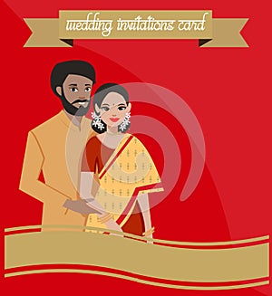 indian couple on wedding invitations card