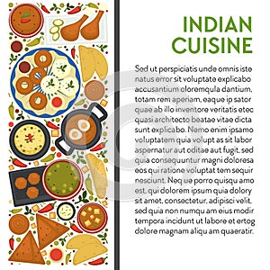 Indian cuisine banner template with traditional dishes icons top view
