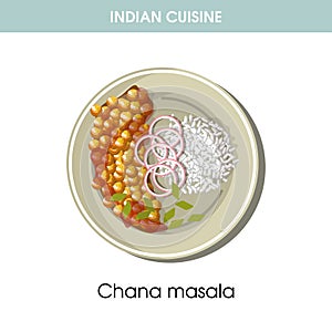 Indian cuisine Chana masala traditional dish food vector icon for restaurant menu