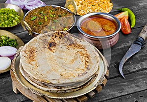 Indian Cuisine Chapati on Wooden Background
