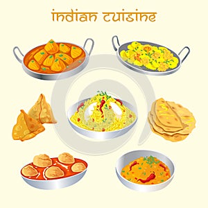 Indian cuisine dishes set