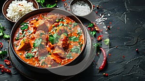 indian cuisine, enjoy a flavorful indian curry with fragrant basmati rice, showcasing the varied cuisine and rich aromas