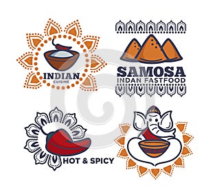 Indian cuisine fast food restaurant vector icons