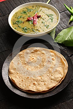Indian cuisine -Tasty dal palak and chapathi