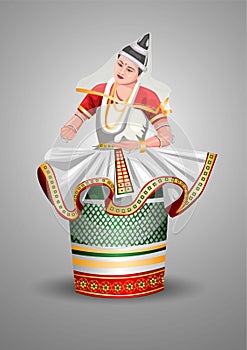 Indian cultural Manipuri classical dance performance. vector illustration design photo